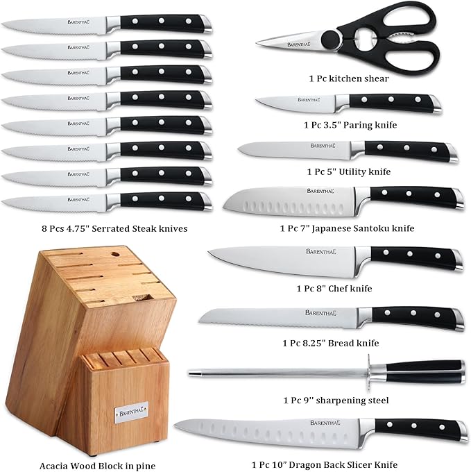 Knife Set，17 Pieces Knives Set with Block for Kitchen ，Dishwasher Safe Razor-Sharp German Stainless Steel Kitchen Knife Set with Ergonomic Handle，with Gift Box