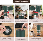 Portable Electric Coffee Grinder Stainless Steel Conical Burr Coffee Grinder with 45 Adjustable Settings Rechargeable Coffee Bean Grinder with LED Display for Home, Travel, Camping, Office-Dark Green
