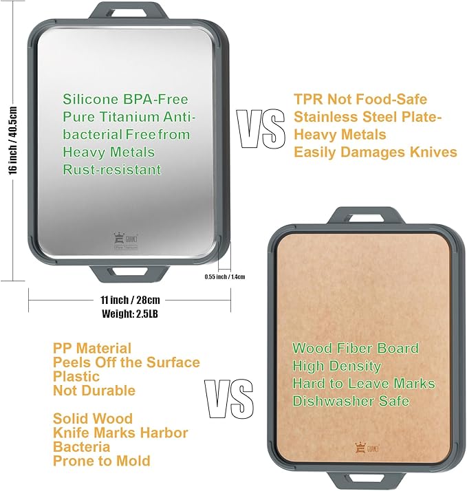 Titanium Cutting Board for Kitchen, Cutting Board Double Sided with Juice Groove, Food Grade Pure Titanium and Wood Fiber Composite, for Chopping Meat/Vegetables/Fruit Dishwasher Safe 16"×11"