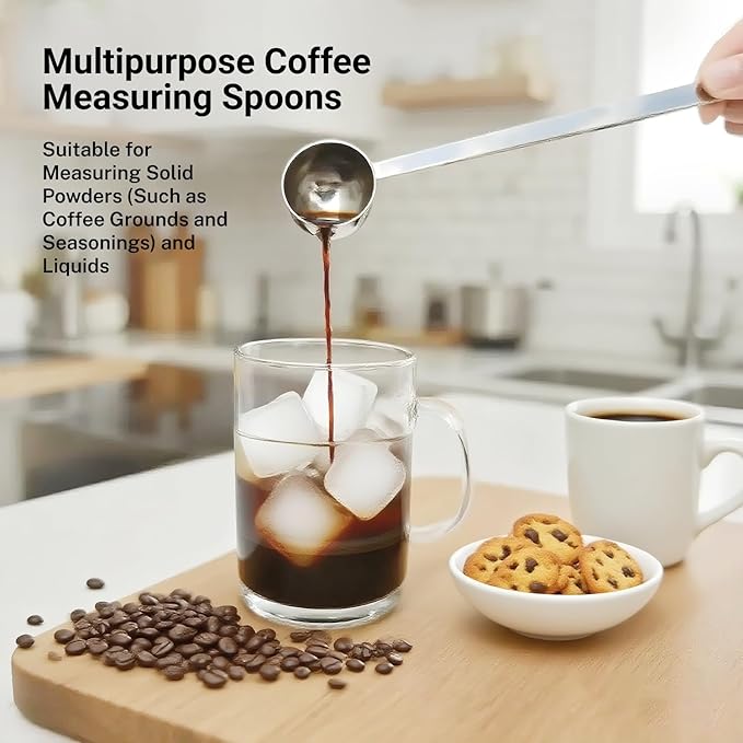 2PCS Coffee Scoop Set,1 Tbsp (15ml) & 2 Tbsp (30ml) Coffee Measuring Spoons,for measuring ground coffee, protein powder, tea,Silver long-handled measuring spoon,for deep jars,coffee bags.