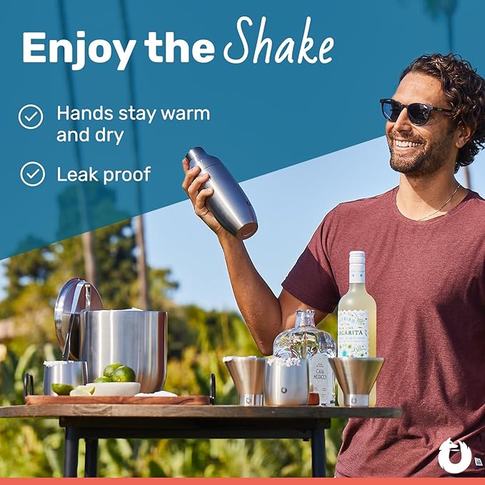 SNOWFOX Premium Vacuum Insulated Stainless Steel Cocktail Shaker, Home Bar Accessories, Elegant Drink Mixer, Leak, Proof Lid With Jigger & Built, In Strainer, Marble, 22oz.