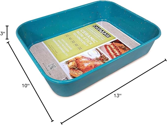 casaWare Ceramic Coated NonStick Lasagna/Roaster Pan 13 x 10 x 3-Inch (Blue Granite)