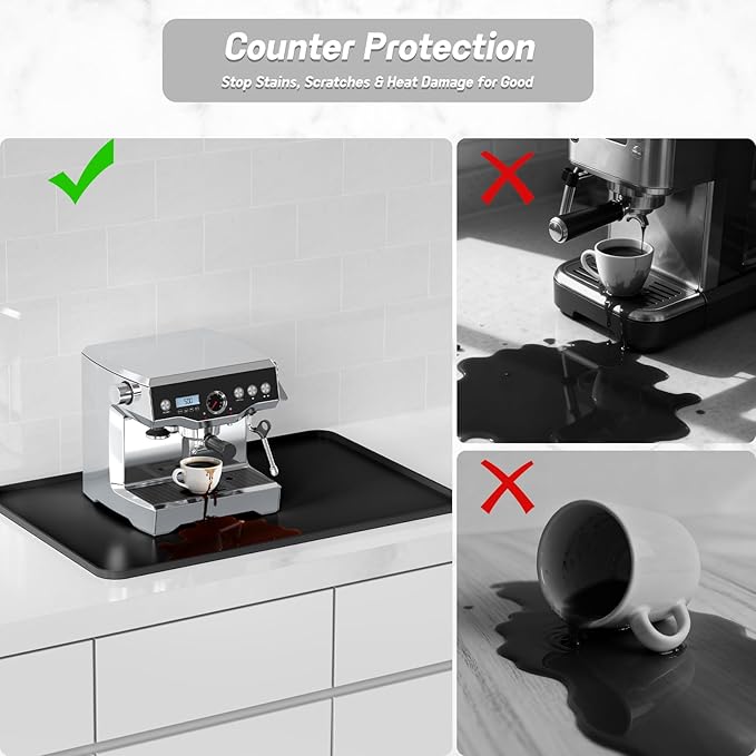 Silicone Coffee Mat,24×16" Waterproof Heat Resistant Bar Mat for Espresso Machine Station Accessories,Non Slip Dish Drying Mat for Kitchen Counter,Home Decor Essentials,Fit Under Coffee Maker