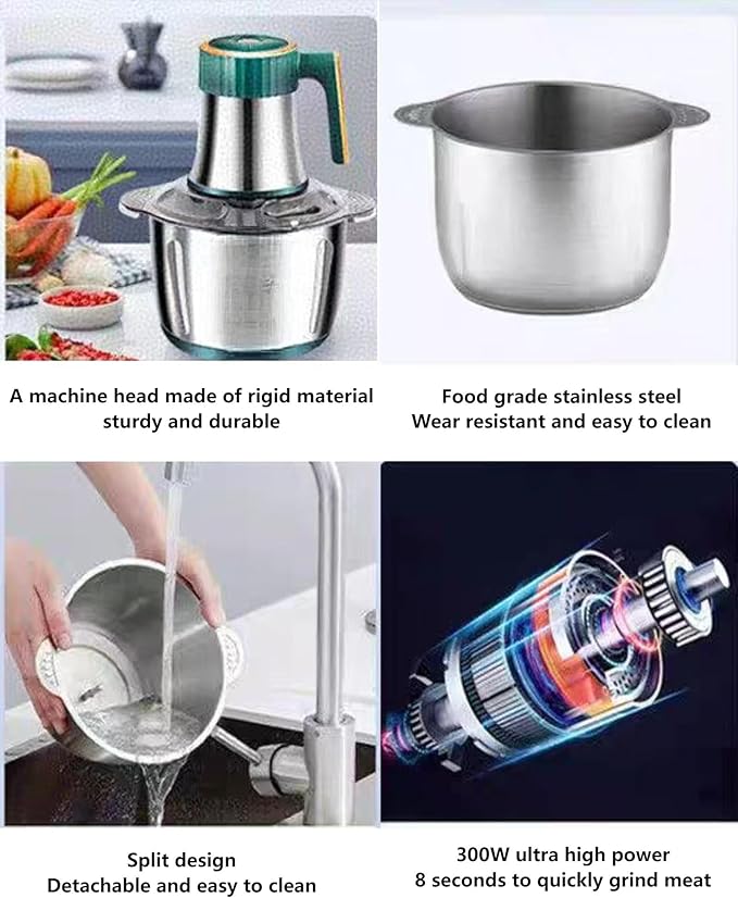 3L Electric Meat Grinder, Stainless Steel Dough Machine, 300w Strong Food Processing Machine, 5-Speed Mode, Used For Dough Stirring, Onion, Meat, Nuts, Fruits, Garlic, Vegetables, Baby Food