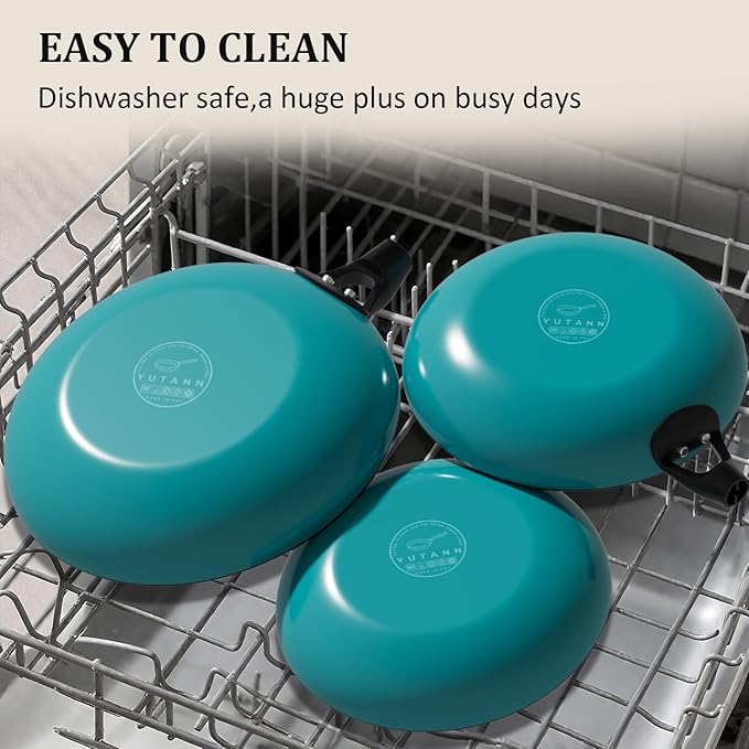 YUTANN Nonstick Frying Pan Set, 8" 10" 12" Ceramic Frying Pans, Pre-seasoned Cast Iron Pan Cookware Set with Removable Handle, Dishwasher Safe, Free of PFAS & PFOA, Compatible with All Stovetops