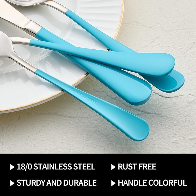 20-Pieces Blue Silverware Sets for 4,Blue Handle Stainless Steel Cutlery Set, Include Forks Spoons and Knives Set, Dishwasher Safe Utensil Sets for Home Restaurant