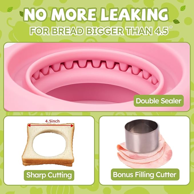 Uncrustables Sandwich Maker Sealer Cutter, Crustless Sandwich Cutter, PB&J Uncrustable Maker - Grey Square Shape + Pink Round Shape