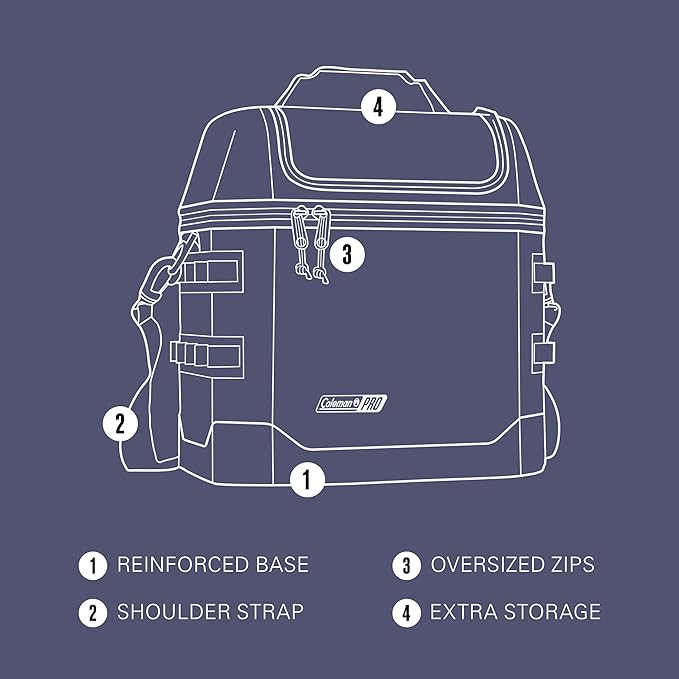 Coleman Pro 16-Can Premium Soft Cooler Lunchbox, Fully Insulated Lid & Body Stays Cold up to 30 Hours, Great for Camping, Tailgating, Parties, Sports, Concerts, Lunches & More