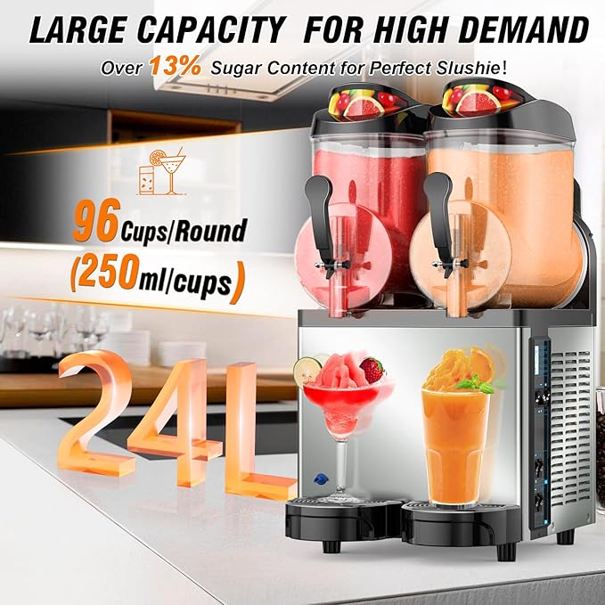 Ultimate Commercial Slushy Machine – 12X2 Tank Stainless Steel Slush Machine,Commercial Frozen Drink Maker for Juices, Margaritas, and Cocktails – Ideal for Bars and Restaurants