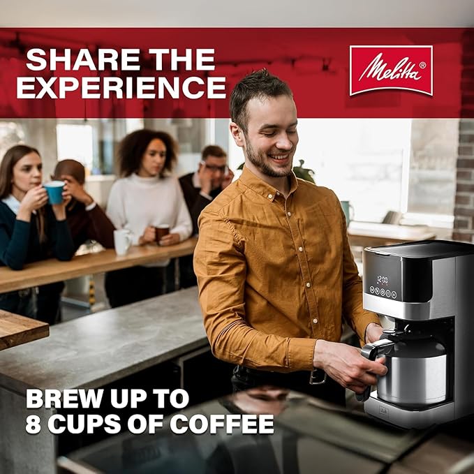 Melitta Aroma Tocco Thermal Drip Coffee Maker, 8-Cup, Programmable with Automatic Shut-Off, Pause & Serve, Stainless Steel Carafe with 5-Pack Coffee Filters