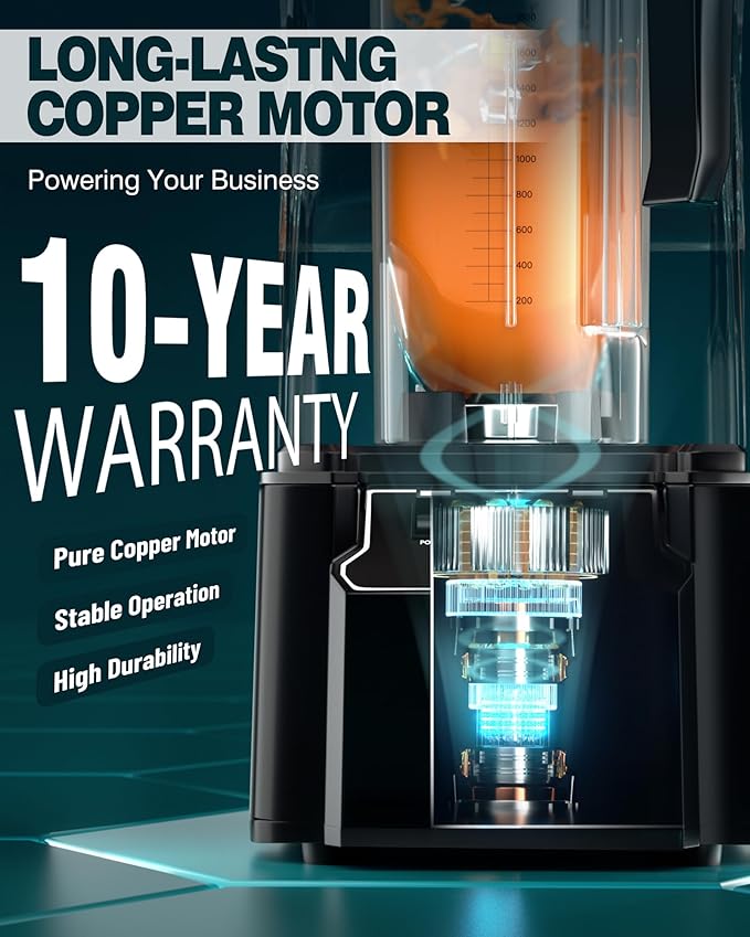 WantJoin Professional Commercial Blender With Shield Quiet Sound Enclosure 2200W Industries Strong and Quiet Professional-Grade Power, Self-Cleaning, Black