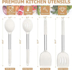 TeamFar Kitchen Utensils, 4 PCS Silicone Cooking Utensils with Stainless Steel Handle, for Nonstick Cookware Frying/Flipping/Draining, Non-toxic & Heat-proof, Non-scratch & Dishwasher Safe