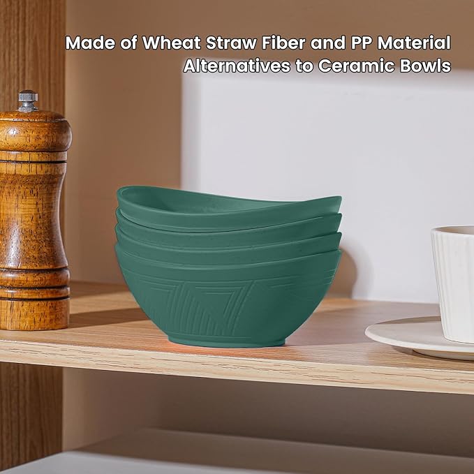 Wheat Straw Bowls, Unbreakable Snack Bowl 4 PCS - 10 OZ, Small Bowl for Snack, Dessert, Dip, Microwave and Dishwasher Safe Mini Bowls Set for Kitchen (Green)