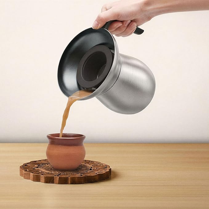 Loka Chai Maker for Authentic Masala Chai & Chai Latte | Easy Clean Stainless Steel Stovetop Tea Maker with Innovative Chai Fountain | Non-Stick Ceramic, 20oz (3 Cups) - (Silicone Strainer)