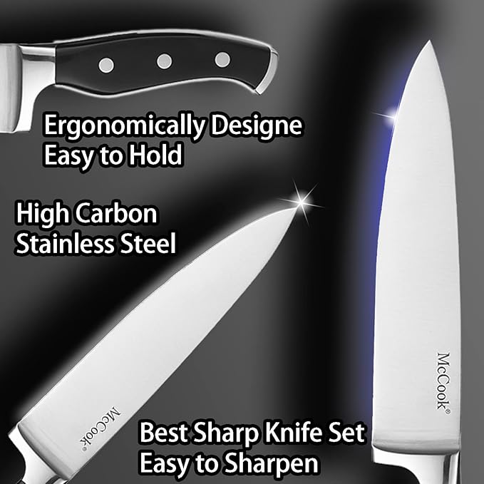McCook® Knife Sets,German Stainless Steel Kitchen Knife Block Set with Built-in Sharpener