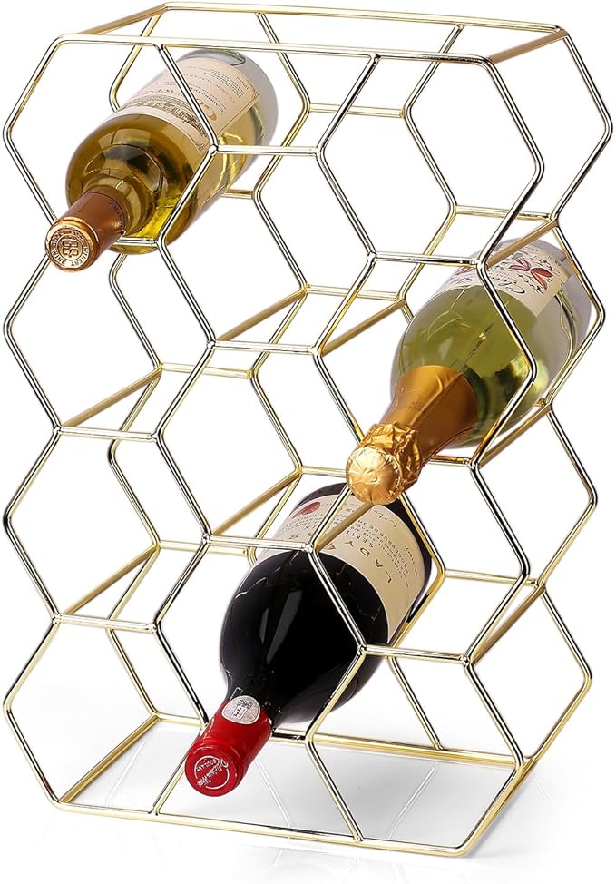 Countertop Wine Rack-14 Bottles Gold Wine Rack-No Assembly Required-3 Tier Tabletop Wine Bottle Holder for Cabinet