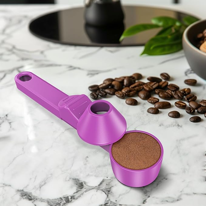 Coffee Scoop & Funnel for Reusable K Cup Refillable Coffee Pods, Coffee Measuring Spoon 2 Tablespoon Capacity, Scoop with Funnel for Ground Coffee, Protein Powder, Tea (Purple, 1 Pack)