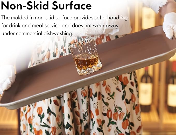 CURTA 2-Pack Restaurant Grade Non-Slip Tray, NSF, 22 Inch x 16 Inch, Plastic Rubber Lined Rectangular Serving Tray, Brown