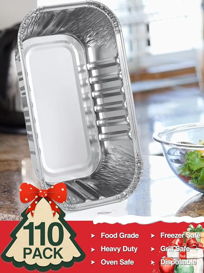 110 Pack 6x3.5x2 Disposable Aluminum Loaf Pans with Lids - 1 Lb Mini Loaf Pans, Small Aluminum Tin Foil Baking Pan, Food Containers for Baking, Cakes, Bread, Meat, Loaves