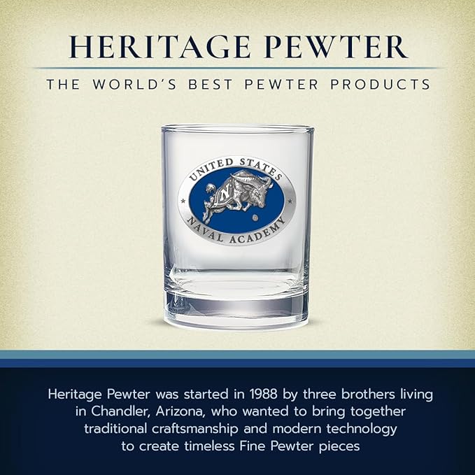 Heritage Pewter US Naval Academy Goat Double Old Fashion | Double Rocks Glass 14 OZ for Liquor | Expertly Crafted Pewter Glass