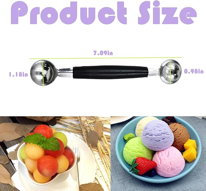 8 Pack Double Ended Headed Fruit Melon Baller,430 Stainless Steel Ball Spoon,Smooth Round Melon Balls Melon Scoop for Watermelon,Ice Cream,Fruits,Sorbet,Meatball
