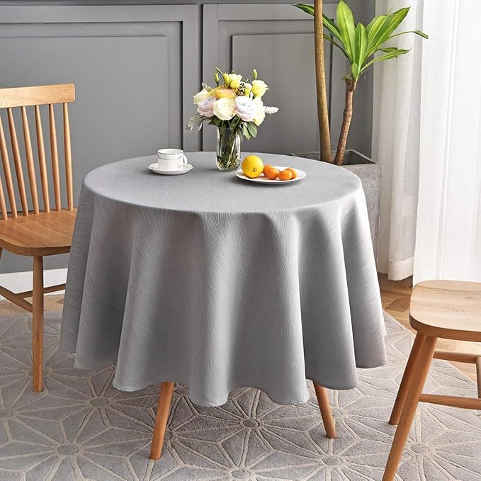 maxmill Round Jacquard Tablecloths Swirl Pattern Spillproof Wrinkle Free Heavy Weight Soft Table Cloth for Circular Table Cover of Buffet Banquet Parties Holiday Dinner Round 90 Inch Light Grey