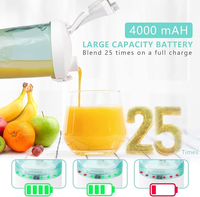 Smoothie Blender with 6 Sharp Blades, Rechargeable Personal Blender for Shakes and Smoothies with 600ML Travel Cup and Lid, for Kitchen, Hiking, Office, Gym
