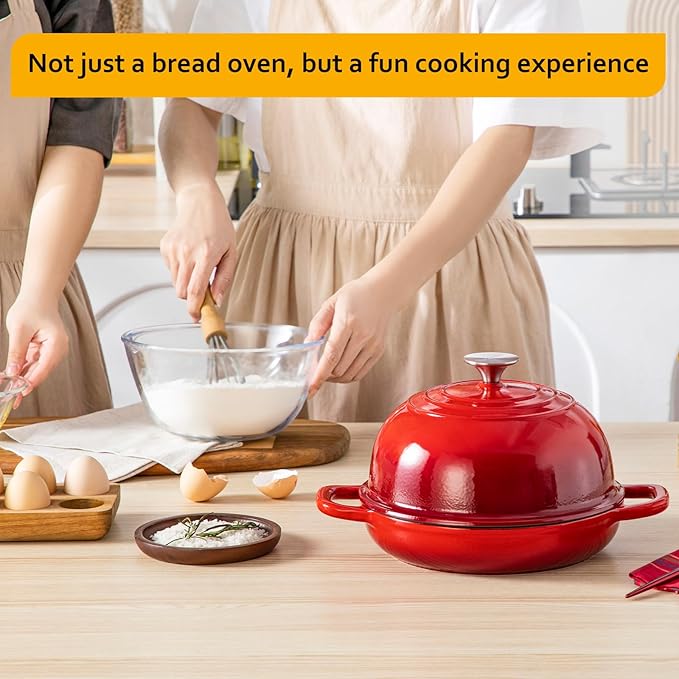 Velaze Enameled Cast Iron Dutch Oven for Bread Baking,5 QT Round Bread Oven Pot with Dome Lid for Sourdough, Roasting,Braising(Red)