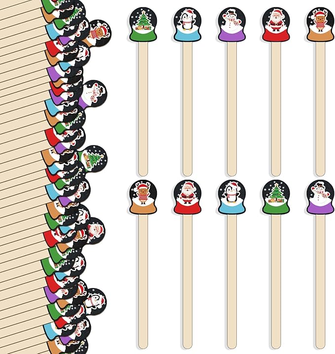 100 Pcs Christmas Coffee Stirrers Wood Cocktail Coffee Stir Sticks Disposable Drink Stirrers for Stirring Hot Chocolate Milkshake Restaurant Home Office Party Supplies