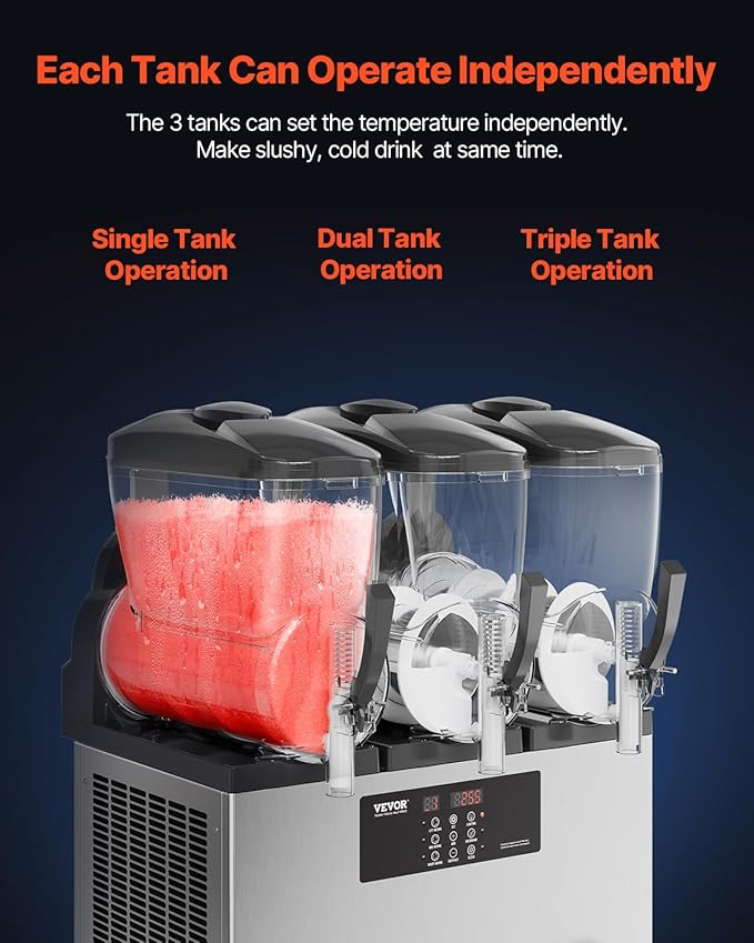 VEVOR Commercial Slushy Machine, 12Lx3 Triple Tank Frozen Drink Machine, 144 Cups Stainless Steel Margarita Smoothie Frozen Drink Maker, Slushie Maker for Home Party Restaurants Cafe Bars