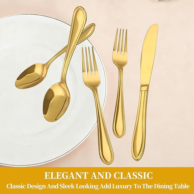 Gold Silverware Set, 60 Piece Flatware Cutlery Set for 12,18/0 Stainless Steel Utensils,Mirror Polished Modern Tableware for Home & Kitchen Dining Wedding, Party