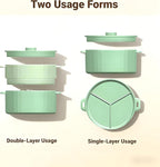 2-Tier Silicone Microwave Steamer, Divided Compartments with Lid, Stackable Food Container, Sage Green