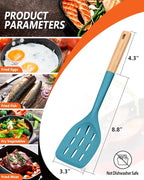 Pack of 2 Silicone Spatula, Non Stick Cooking Utensil Set Wooden Handle Kitchen Turner for Baking Mixing Grilling Serving Food Heat Resistant Non Scratch Hooks Included (Blue)