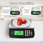 Large Digital Kitchen Scale 40kg/88lb Stainless Steel Price Computing Scale Counting Scale Deli Scale with LCD Display for Baking Bread Cooking Meat Prep Parts and Coins Adapter Included (Black)