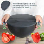 10" Large Salad Bowl with Sealing Lid & Serving Utensils,135Oz, Black Big Bamboo Fiber Salad Serving Bowl with Servers for Mixing/Serving (Silicone Dark Grey Lid)