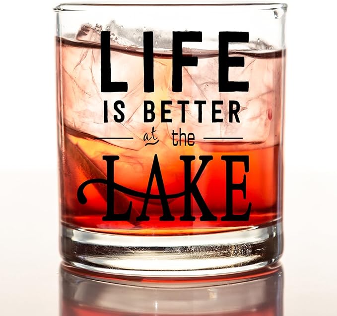 kunlisa Lake Lovers Gifts Whiskey Glasses, Lake House Decor and Gifts, Life Is Better at the Lakes 10 oz Drinking Rocks Glasses for Women Men Whisky Cocktail Scotch Bourbon Liquor