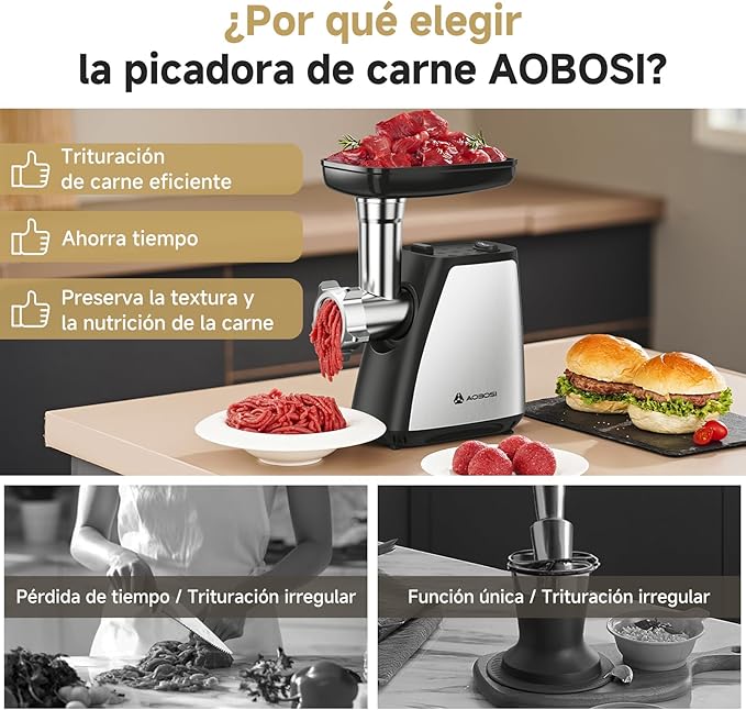 AAOBOSI Meat Grinder Electric, [2800W Max] Meat Grinder, Cheese Grater, Sausage Maker & Kibbe Kit for Home Use