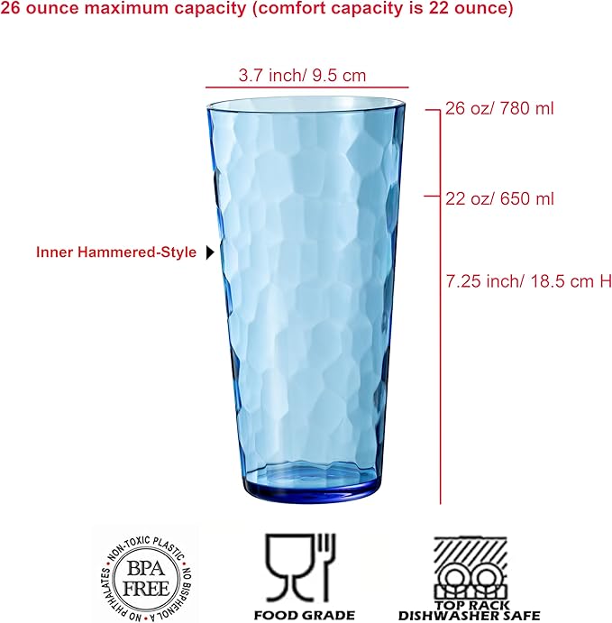 KOXIN-KARLU Mixed Drinkware 26-ounce Plastic Tumbler Acrylic Water Glasses, set of 6 Blue