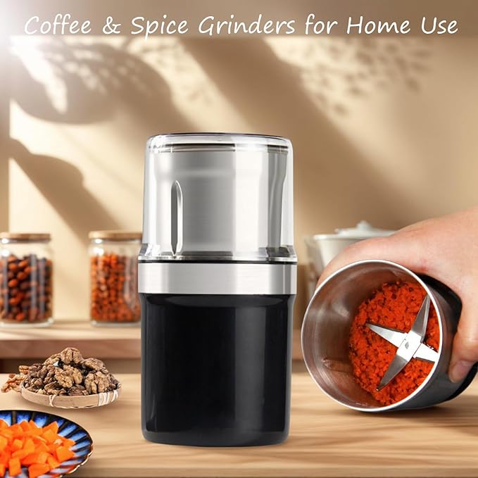 Voltix Electric Multi-Use Cup Grinder, Large Capacity Stainless Steel, Portable Electric Coffee Grinder & Spice Grinder for Home Kitchen, One Touch Coffee Mill for Beans, Spices (Cross blade)