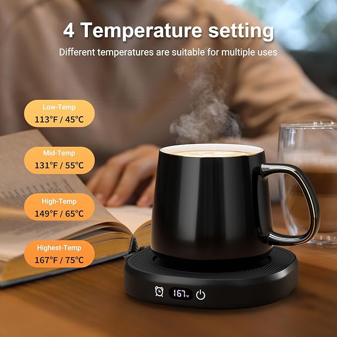 Coffee Mug Warmer & You are Awesome Mug Set, Electric Cup Warmer with Auto Shut Off, 4 Temperature Setting Smart Beverage Warmer, 8-Hours Auto Shut Off (Simple Pure Black Mug)