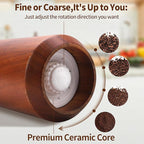 Wooden Pepper Grinder,Pepper Mill Wood 10In–Salt Grinder Refillable,Pepper Grinder Manual Adjustable Ceramic Rotor,Easy Refill,Salt and Pepper Shakers with Coarseness Control 1-Pack