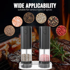Electric Salt and Pepper Grinder Set, Rechargeable Automatic Salt and Pepper Grinder Set, One Hand Operation with LED Light, Adjustable Coarseness, Refillable, 95ml, Black (2 Pack)