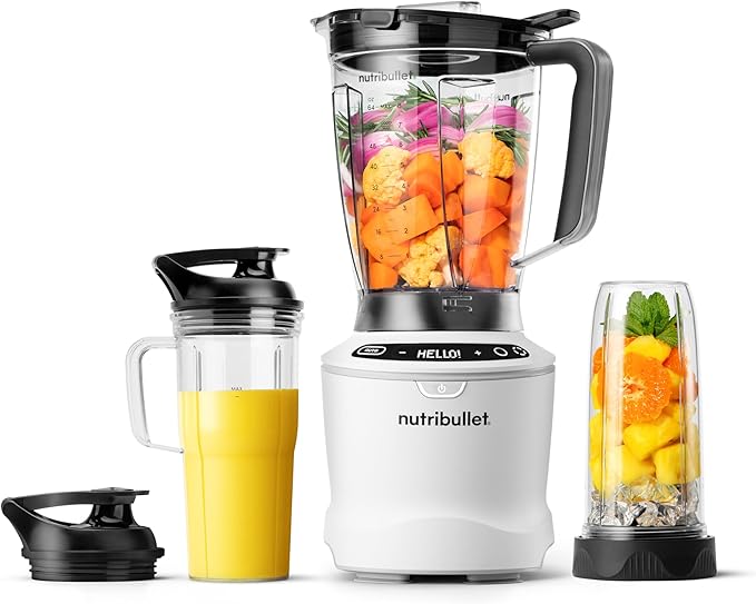 nutribullet® SmartSense Blender Combo, 1400W, 64oz Pitcher, 32oz & 24oz Cups, 5-Speed, Smoothies, Ice and Frozen Fruit, Nut Milk, Soup, Matte White, NBF50700AW