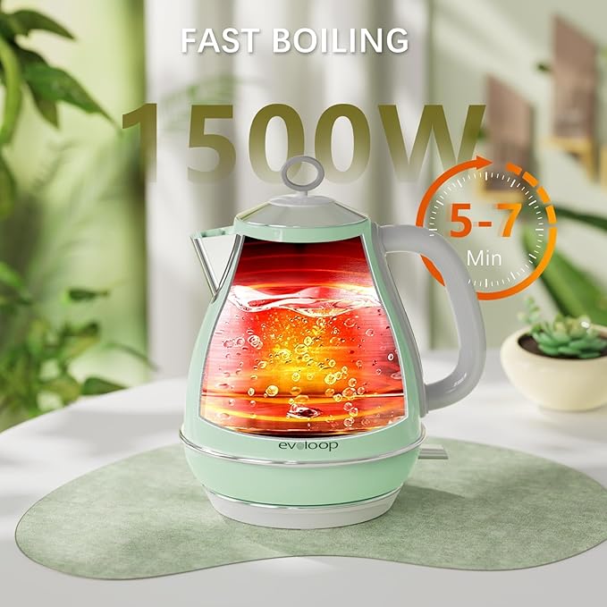 Electric Tea Kettle, 1500W /1.7 Liter Hot Water Boiler Heater Pot, Retro Electric Kettle with Thermometer, Auto Shut-Off & Boil-Dry Protection, BPA Free,Stainless Steel Teapot