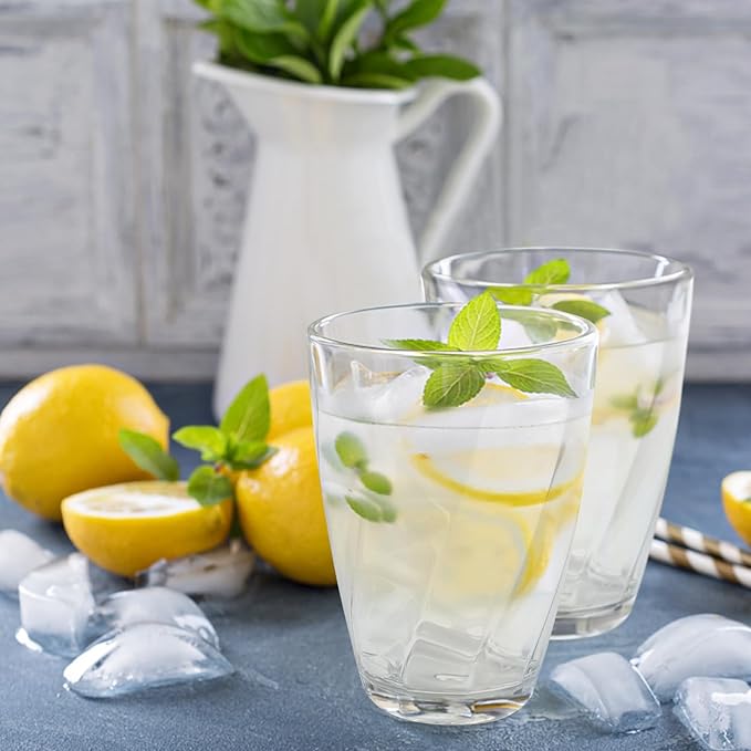 Topsky 12-ounce Plastic Water Tumblers | Set of 4 Transparent Unbreakable Drinking Glasses Clear Acrylic Reusable Juice Wine Cups for Home Picnic Party, Dishwasher Safe, Stackable