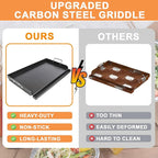 Universal Flat Top Griddle, Large Griddle Insert for Gas/Stove/Electric/Charcoal Grills, 25" x 16" Flat Skillet for Weber Nexgrill Camp Chef Charbroil Skillet Pan for Outdoor Grill, Carbon Steel, 1PC