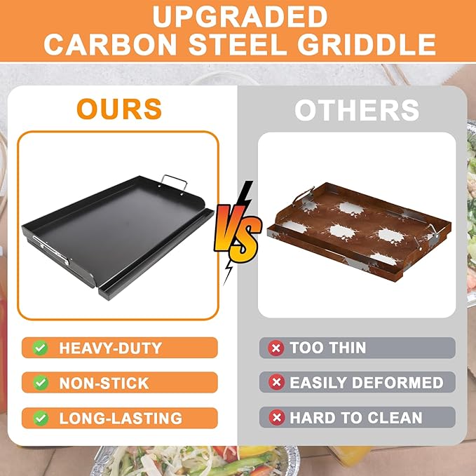 Universal Flat Top Griddle, Large Griddle Insert for Gas/Stove/Electric/Charcoal Grills, 25" x 16" Flat Skillet for Weber Nexgrill Camp Chef Charbroil Skillet Pan for Outdoor Grill, Carbon Steel, 1PC