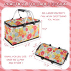 Insulated Picnic Basket,Collapsible Cooler Bag,32L Grocery Basket with Lid,2 Sturdy Handles,Storage Basket for Picnic,Food Delivery,Take Outs,Market Shopping,Travel (Flower)