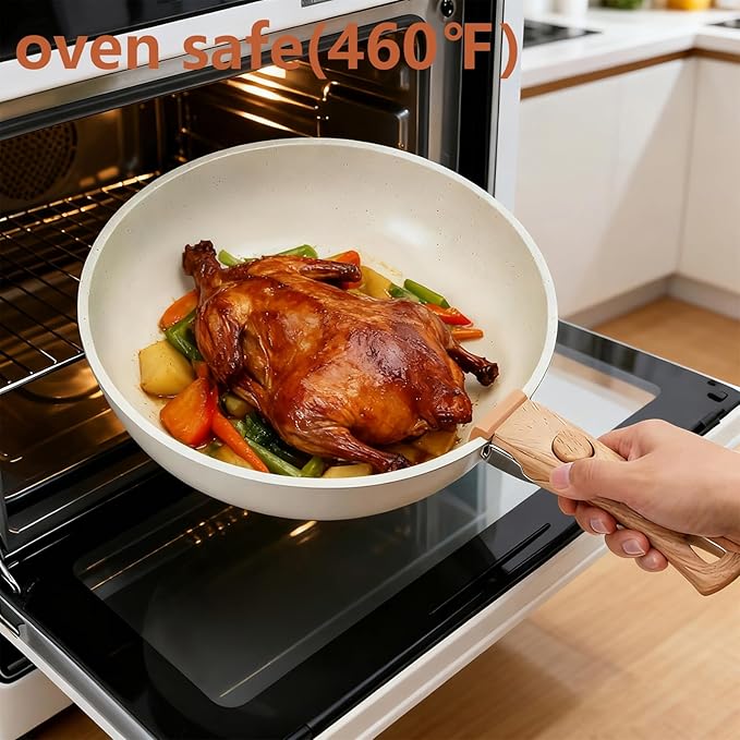 15PCS Ceramic Cookware Sets Detachable Handle Pots and Pans Set Non Stick (White)