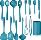 Homikit Silicone Cooking Utensils Set, 15-Piece Nonstick and Heat Resistant Kitchen Utensil Spatula Set with Holder, Kitchen Gadgets Home Essentials & Pots and Pans Accessories, Blue